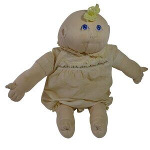 Vintage 1982 Soft Sculpture Doll Boy Girl Yellow Yarn Hair Painted Eyes FLAWS